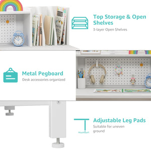 Kids Desk and Chair Set with Hutch and Pegboard