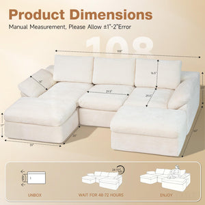 108" U-Shape Modular Sectional Sofa with Ottoman