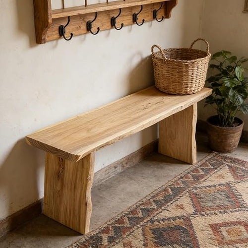 Live Edge Solid Elm Wood Bench