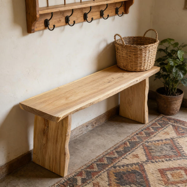 Live Edge Solid Elm Wood Bench