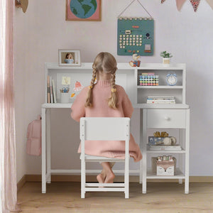 Kids Study Desk with Chair Set, Hutch & Storage
