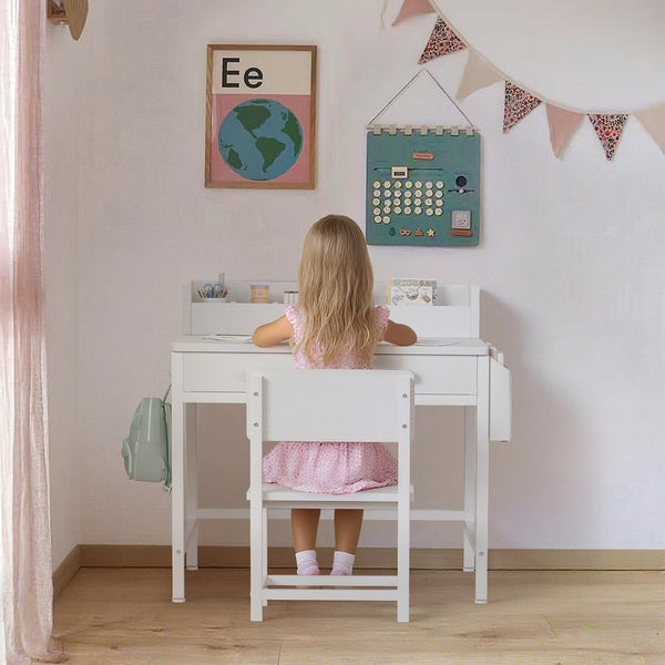 Kids Desk and Chair Set with Fabric Drawers and Storage