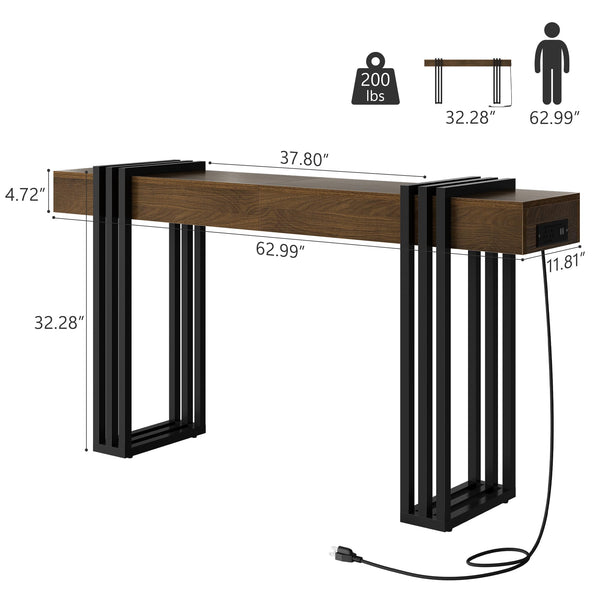 63" Console Table with Charging Station