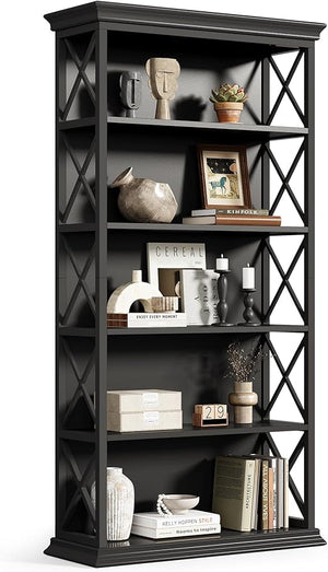 5-Tier Bookcase with X-Pattern Sides