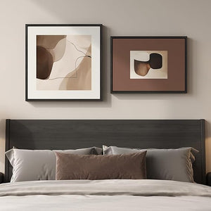 Abstract Canvas Wall Art Set of 2 – Framed Geometric & Line Prints, 24x24 & 24x18 In