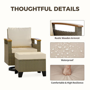 6-Piece Wicker Patio Conversation Set with Swivel Glider Chairs, Sofa, Ottomans & Side Table