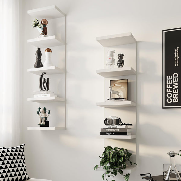 5-Tier Floating Wall Shelf Unit, Set of 2
