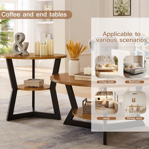 Round Coffee Table with 2-Tier Storage