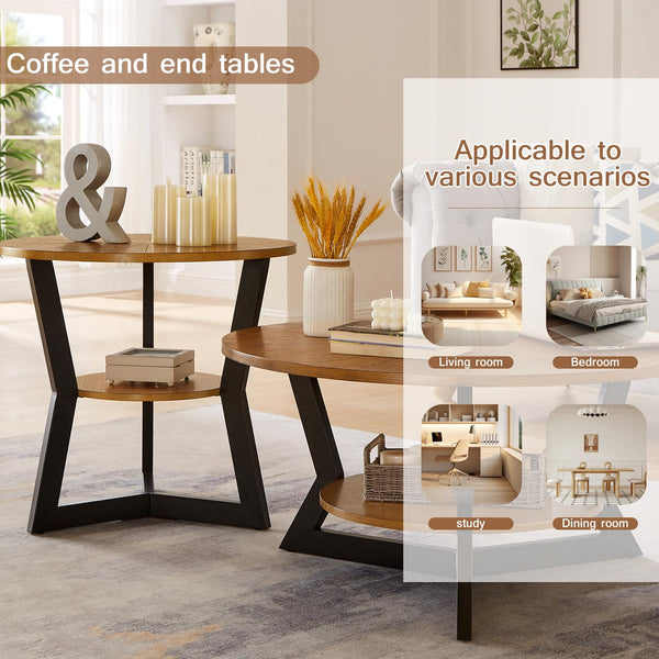 Round Coffee Table with 2-Tier Storage