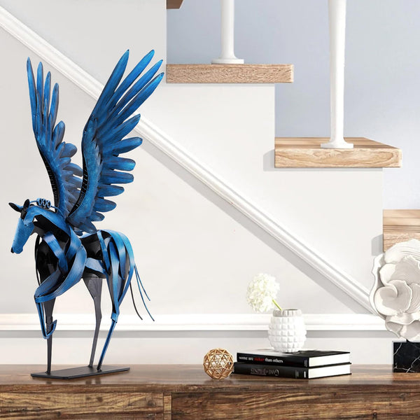 Handmade Metal Flying Horse Sculpture – Hand-Painted Pegasus Figurine