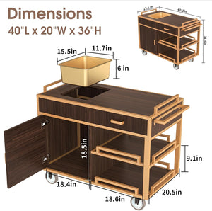 3-Tier Bar Cart with Wheels & Storage | Dark Walnut