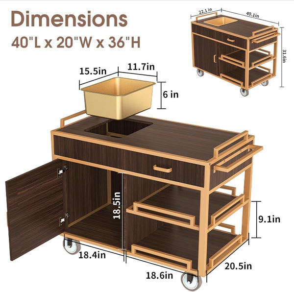 3-Tier Bar Cart with Wheels & Storage | Dark Walnut