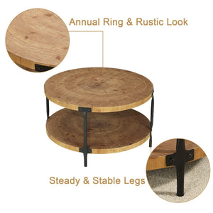 Round 2-Tier Wood Coffee Table | 29.1" Boho Farmhouse