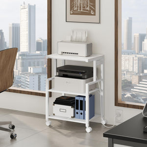 3-Tier Rolling Printer Stand with Charging Station