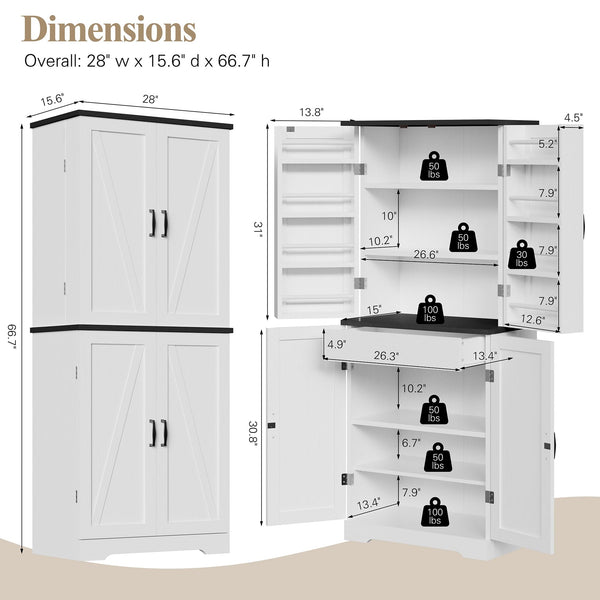 6-Tier Pantry Storage Cabinet with Barn Doors