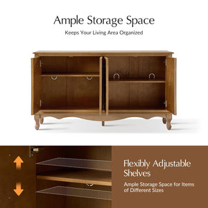 Transitional 4-Door Wood Sideboard with Adjustable Shelves, 58"