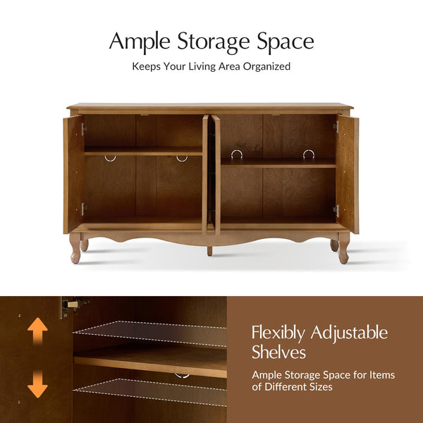 Transitional 4-Door Wood Sideboard with Adjustable Shelves, 58"
