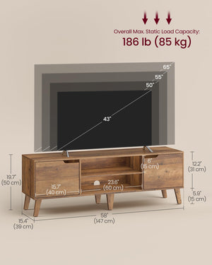 TV Stand for 65-Inch TVs, Entertainment Center with Adjustable Shelf, 58-Inch