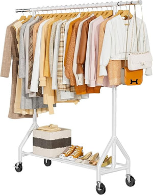 Heavy Duty Rolling Clothes Rack with Shelves & Lockable Wheels
