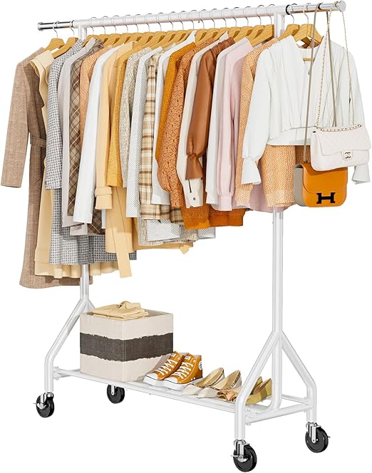 Heavy Duty Rolling Clothes Rack with Shelves & Lockable Wheels