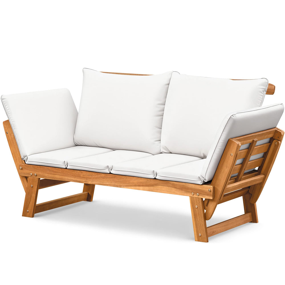 Acacia Wood Outdoor Loveseat with Adjustable Armrests & Cushions