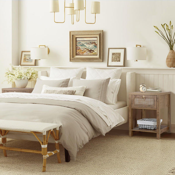 Rattan Farmhouse Nightstand Set of 2 with Drawer and Open Shelf