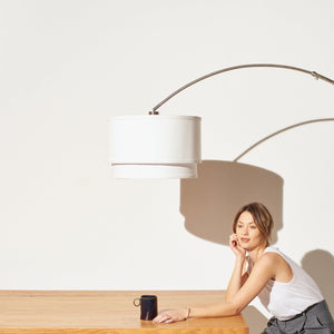 Arc Floor Lamp with Marble Base & Drum Shade