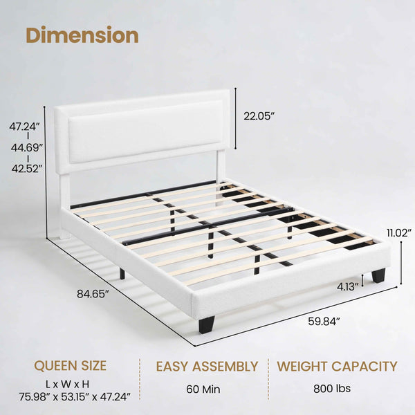 Queen & Full Platform Bed Frame with Adjustable Upholstered Headboard