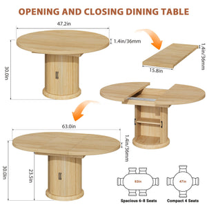 Extendable Round Dining Table with Storage Shelf