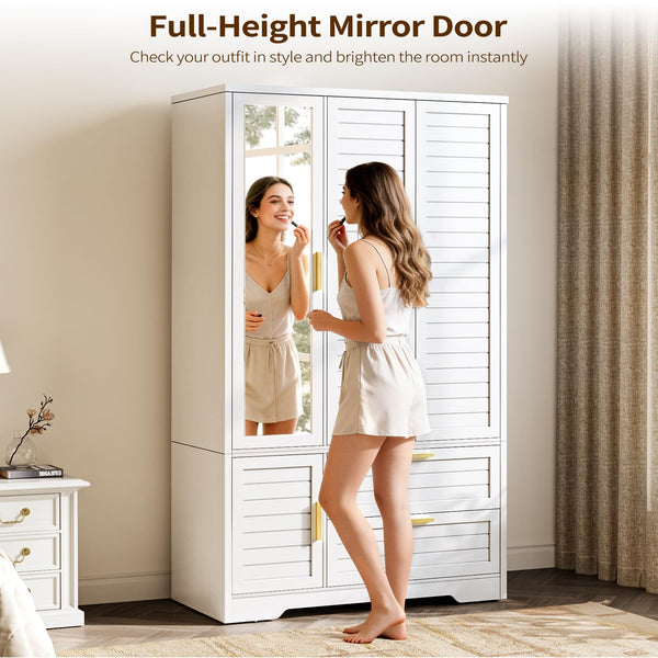 Mirrored Armoire Wardrobe Closet with Drawers
