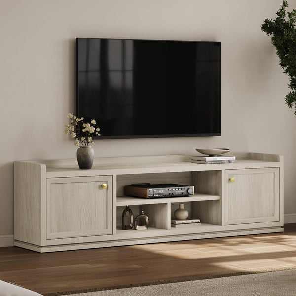 67" Fluted TV Stand with Cabinets & Open Shelves