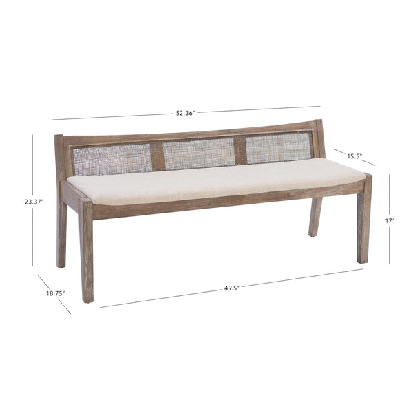 Low Back Cane Bench with Upholstered Seat