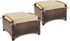 Outdoor Wicker Ottoman Set of 2 with Removable Cushions