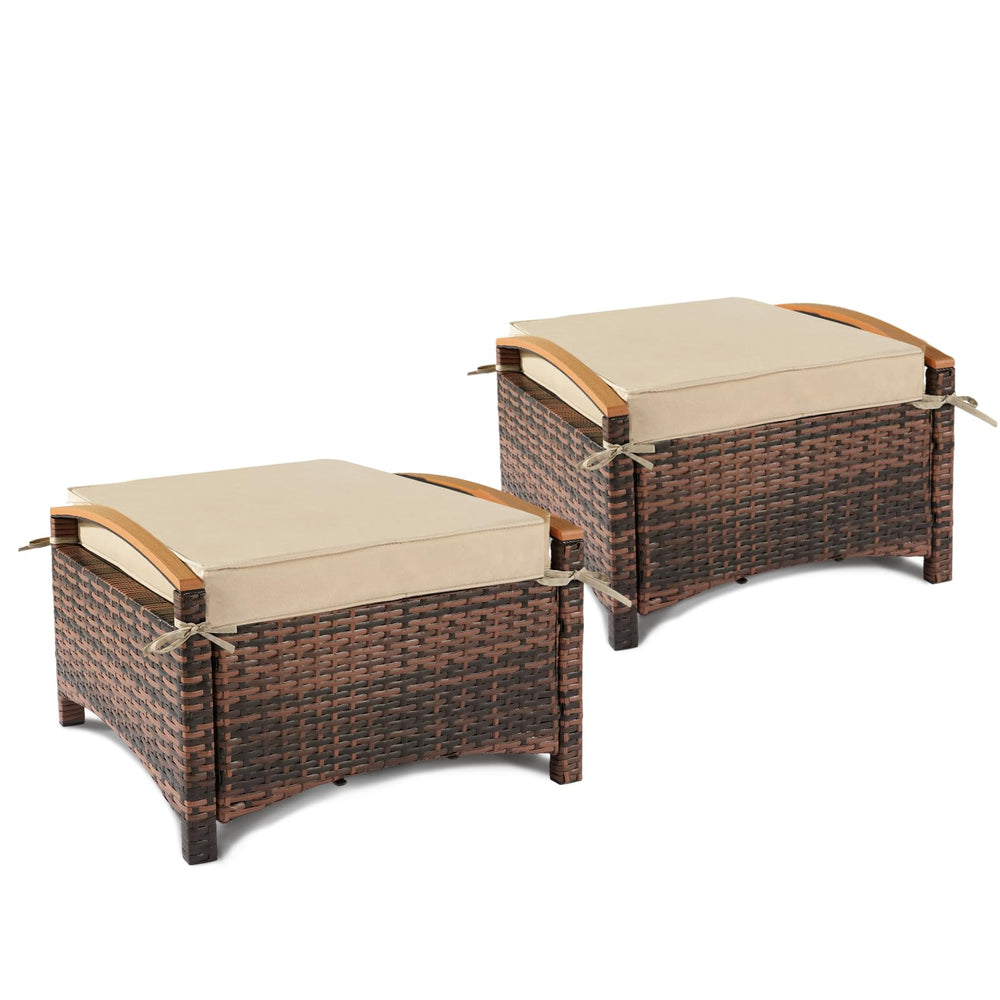 Outdoor Wicker Ottoman Set of 2 with Removable Cushions