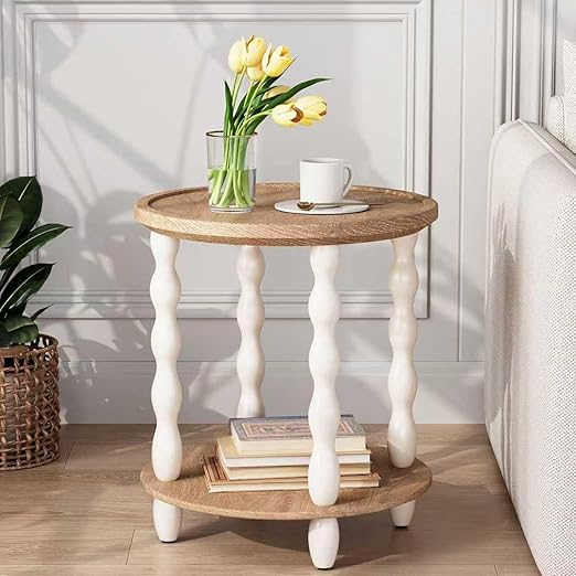Farmhouse Side Table with 2-Tier Storage