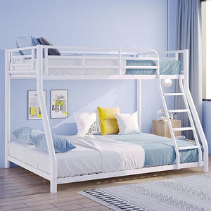 Twin Over Full Metal Bunk Bed with Safety Guardrail and Ladder