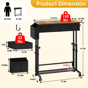 C-Shaped Rolling Standing Desk with Drawers and Storage Shelf