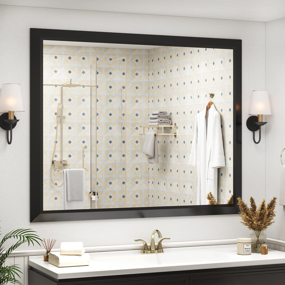 36x30 Rectangle Bathroom Vanity Mirror with Metal Frame, Anti-Rust, Wall Mounted
