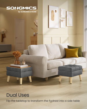 Storage Ottoman with Padded Seat & Wood Legs