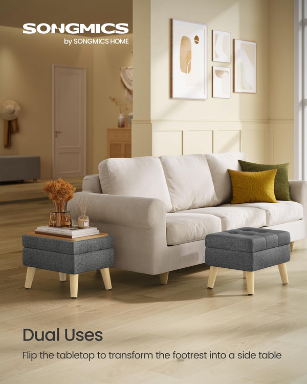 Storage Ottoman with Padded Seat & Wood Legs
