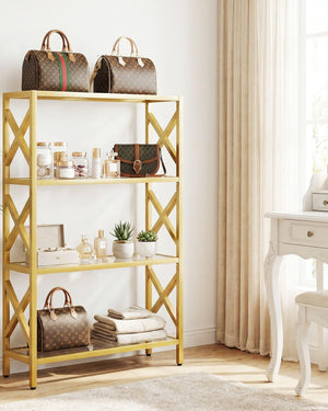 4-Tier Glass Bookshelf with LED Lights