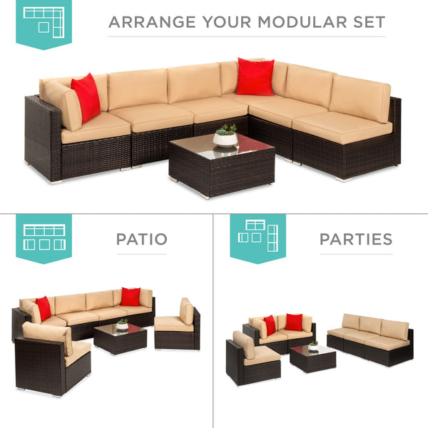 7-Piece Modular Outdoor Wicker Sectional Patio Set