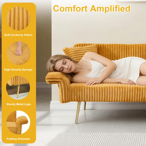 Convertible Futon Sofa Bed with Adjustable Backrest & Pillows