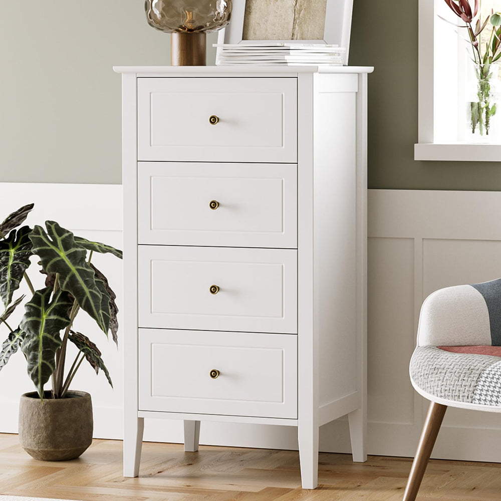 4-Drawer Wood Dresser with Metal Handles — White