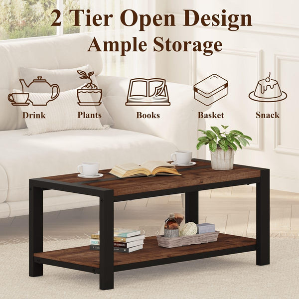 Industrial Coffee Table with Lower Shelf