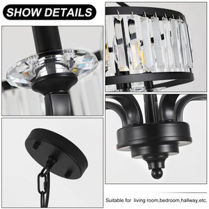 Modern Black Crystal Chandelier 5-Light Adjustable Height