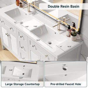60" Double Sink Bathroom Vanity with Resin Basin & Shutter Doors