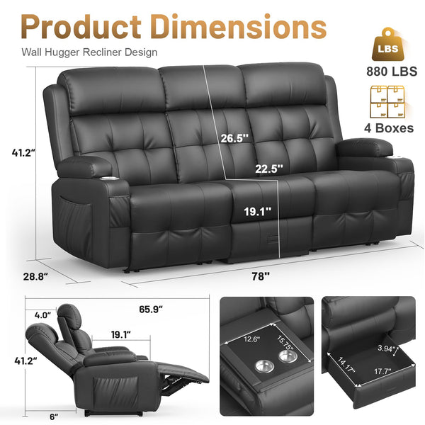 2-in-1 Convertible Recliner Loveseat Sofa with Massage & LED Lights