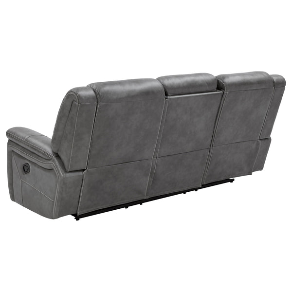 Grey Reclining Sofa with Power Outlet, Padded Headrests & Hidden Storage