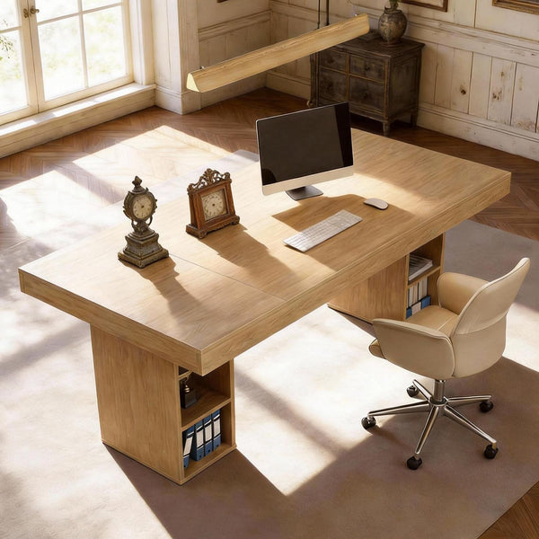 71" Executive Desk with Storage – Oak